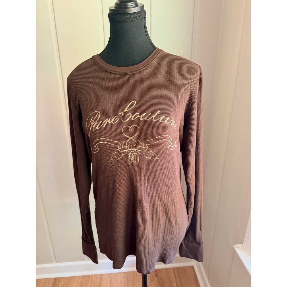 Vintage 2003 Juicy Couture Silver Tag Brown Thermal Graphic Long Sleeve Top XL